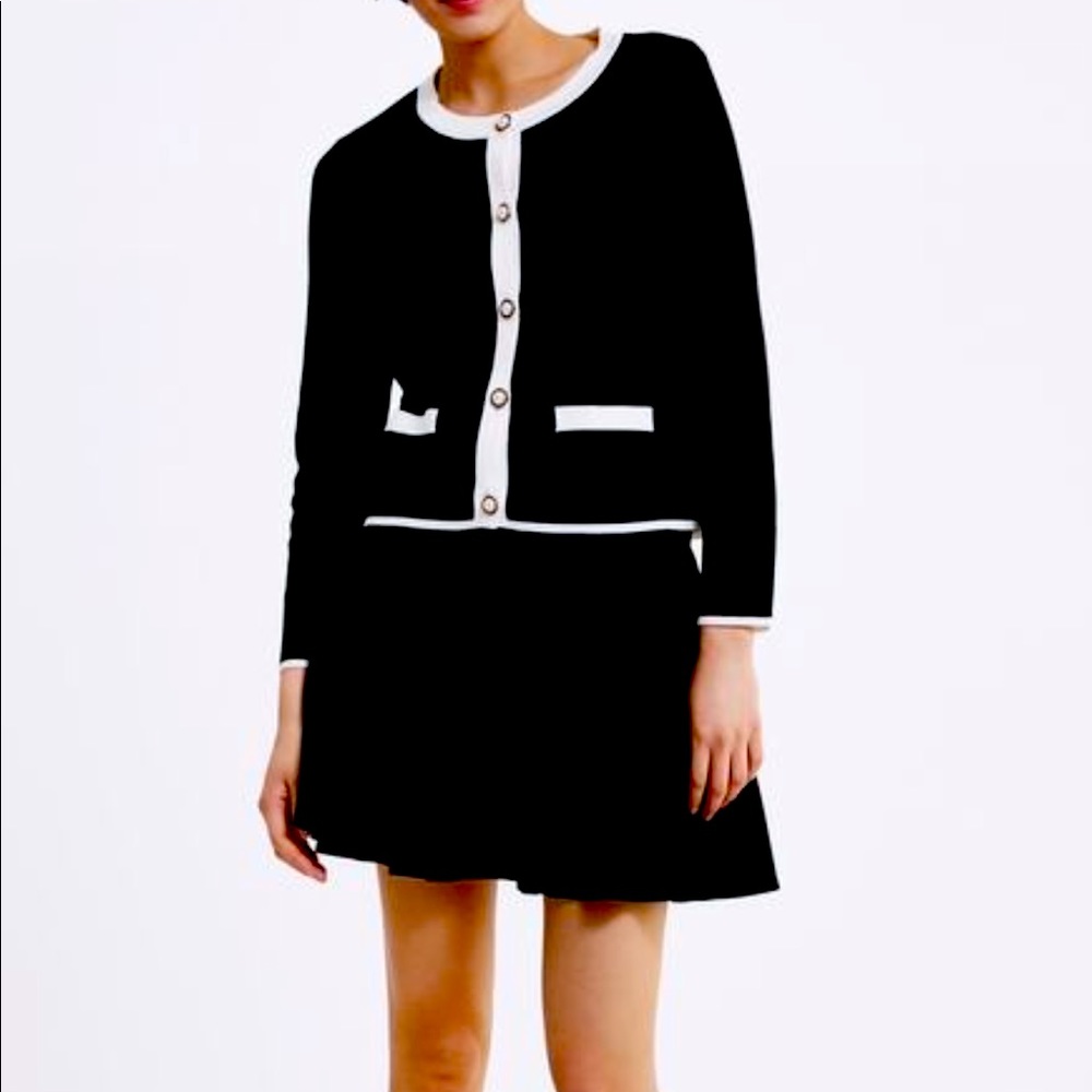 ZARA black and white Pearl cardigan sweater tweed jacket size S new